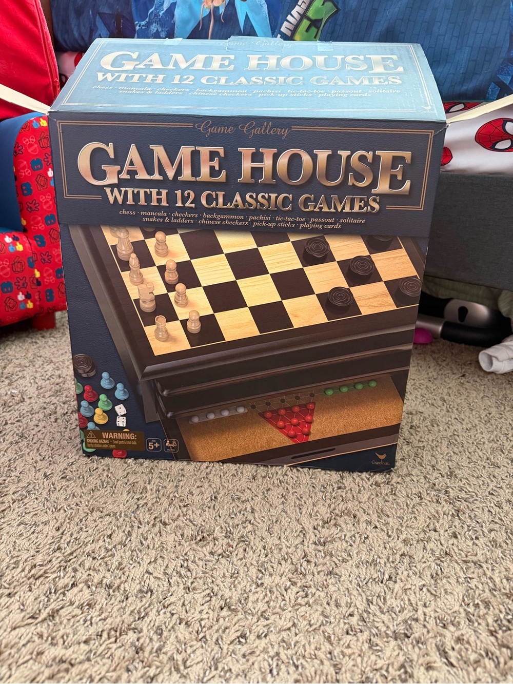 Gallery Game House with 12 Classic Games - Blue and Brown